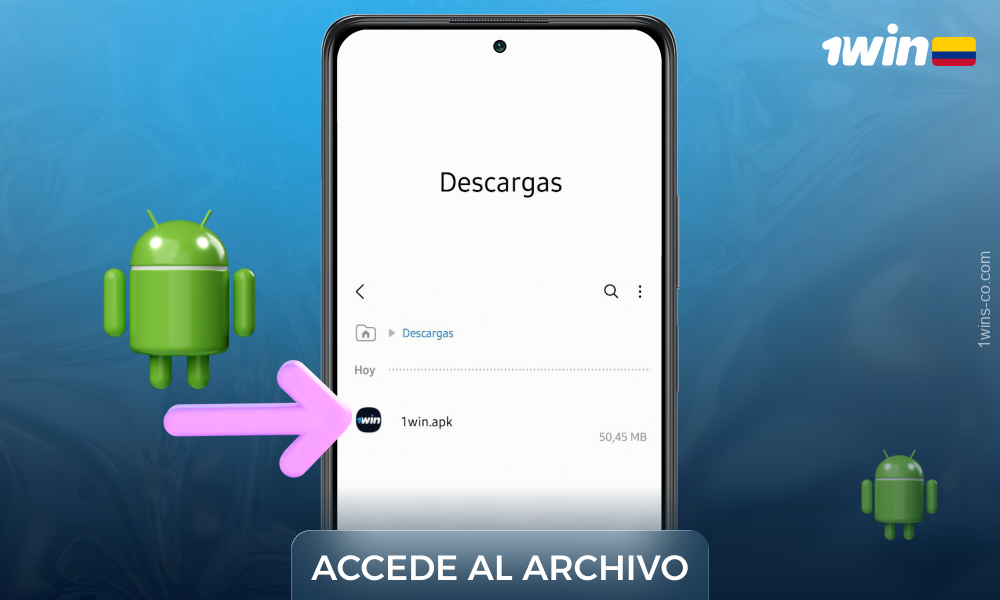 Busca el archivo APK descargado para instalar 1win para Android